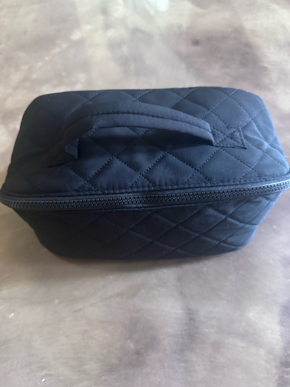 Classic Quilted Black Cosmetic Case with Top Handle